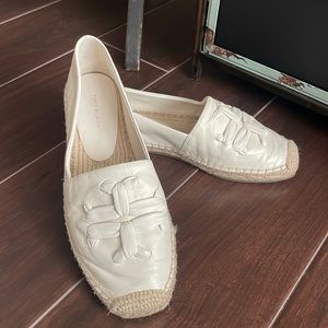 Tory Burch cream, leather logo, espadrilles size 7 1/2